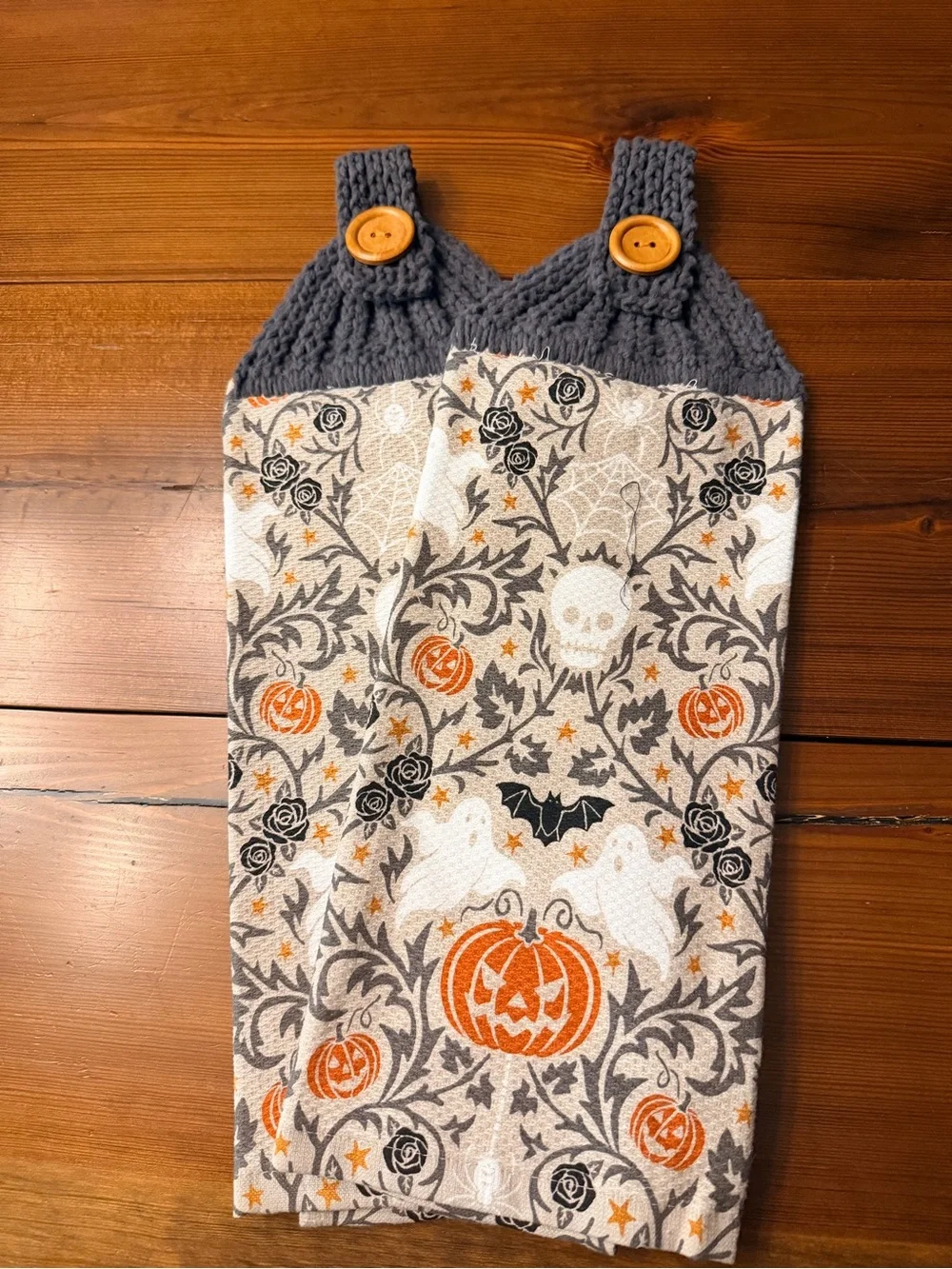 Halloween Kitchen Towels with Handmade Knit Topper Set of Two|